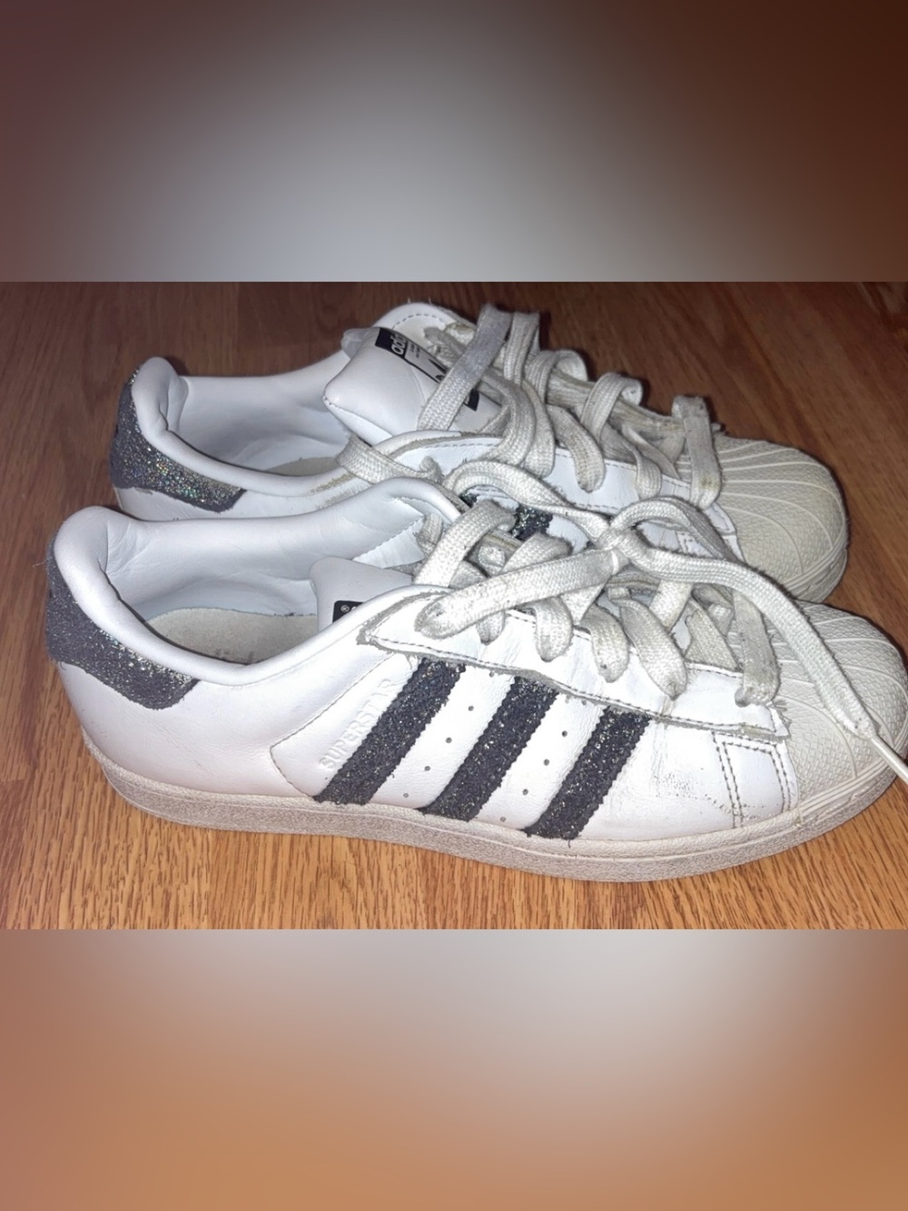 adidas Women's White Sneakers with Black Glitter Stripes